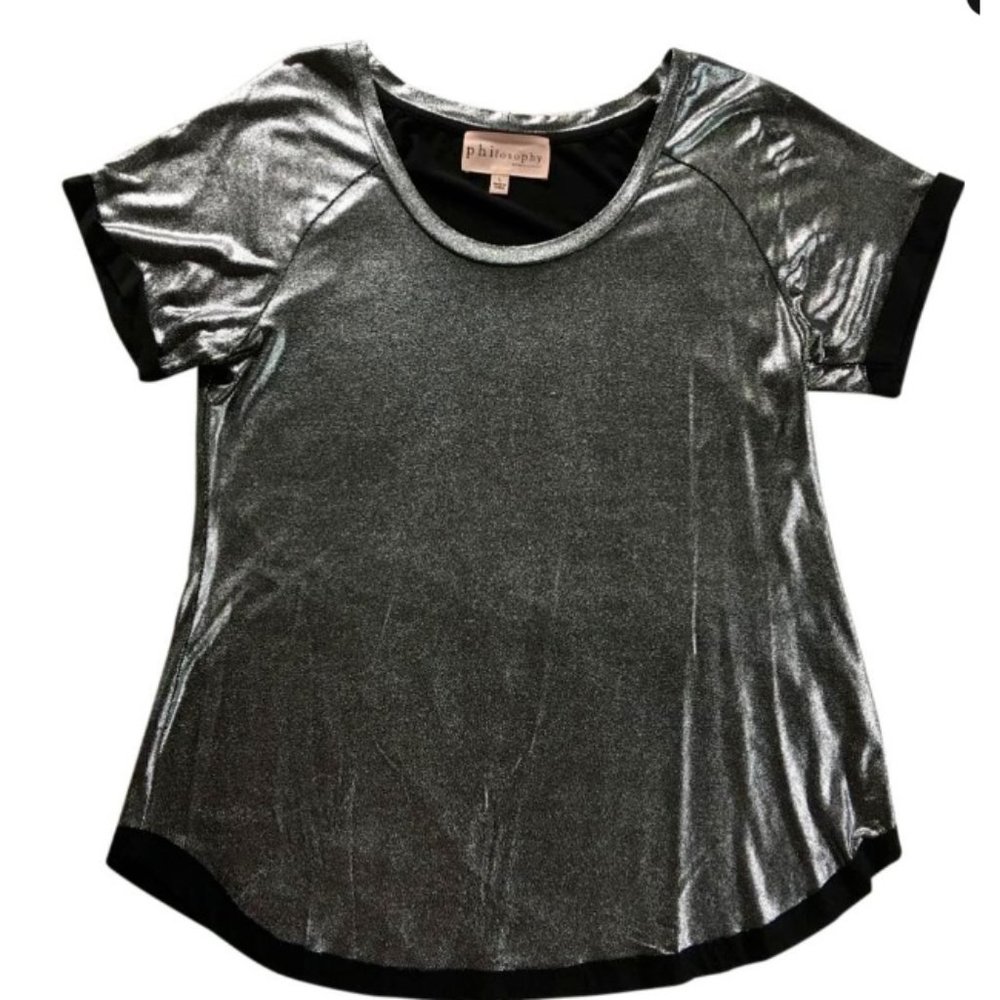 Philosophy Silver Sparkle Black Top Shirt Size S Gently